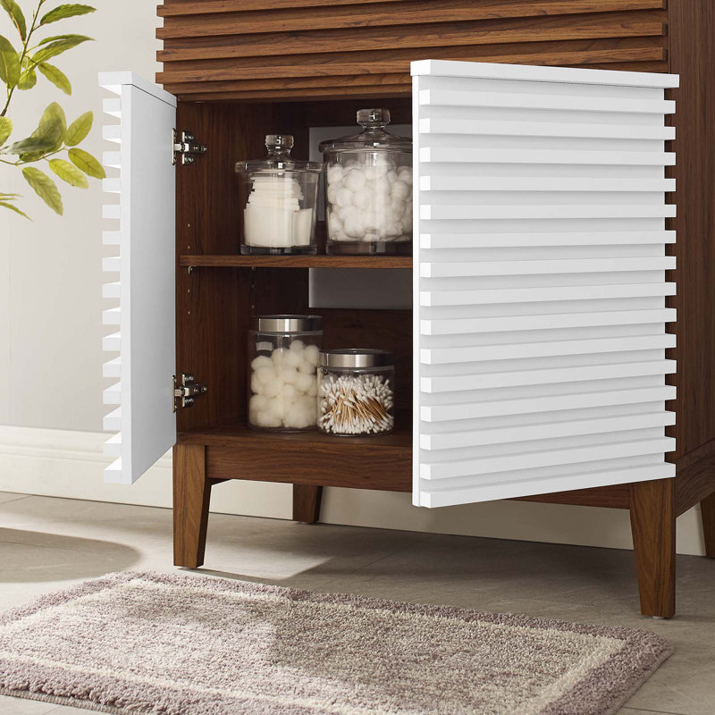 Base de meuble-lavabo simple 29 po Modway Render, Blanc / Noyer
