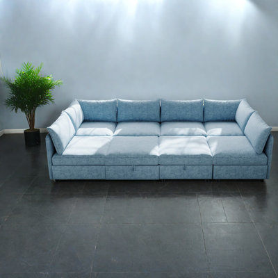 Convertible Sectionals Sofa, Antique Blue Chenille, Modern Living Room Use