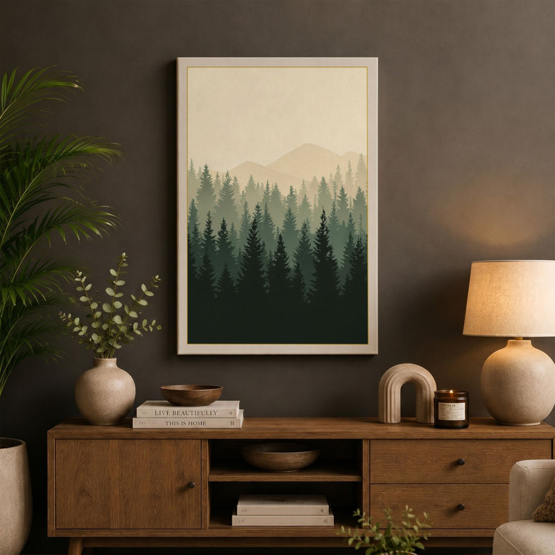 Quiet Northern Forest Scandinavian - Wrapped Canvas, 18x12 - 45.7 x 30.5 cm, Terracotta Border