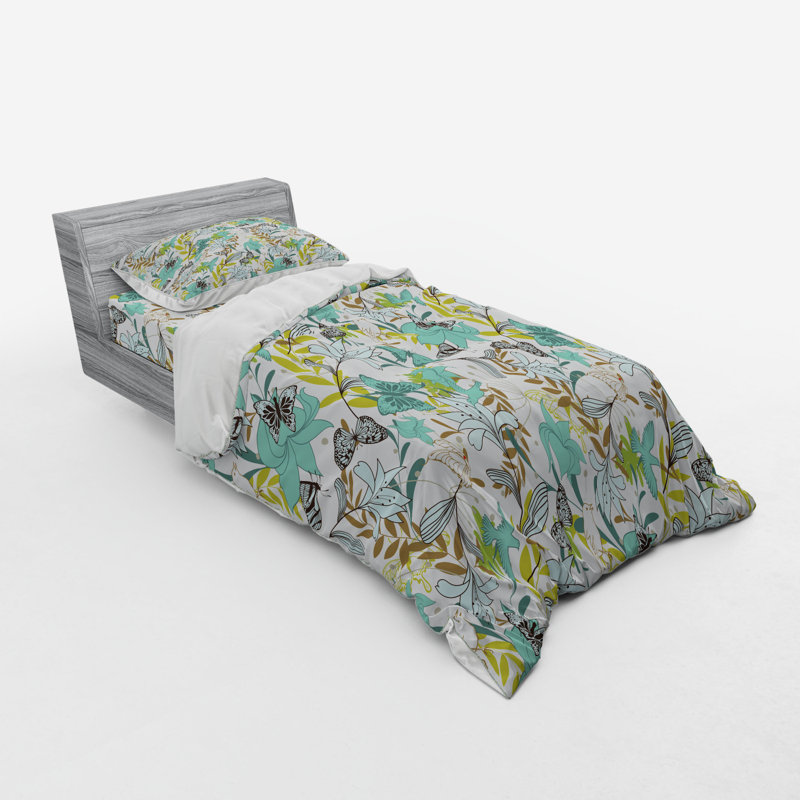 Ensemble de housse de couette en microfibre blanc / vert, Housse de couette simple TG + 2 articles suppléme