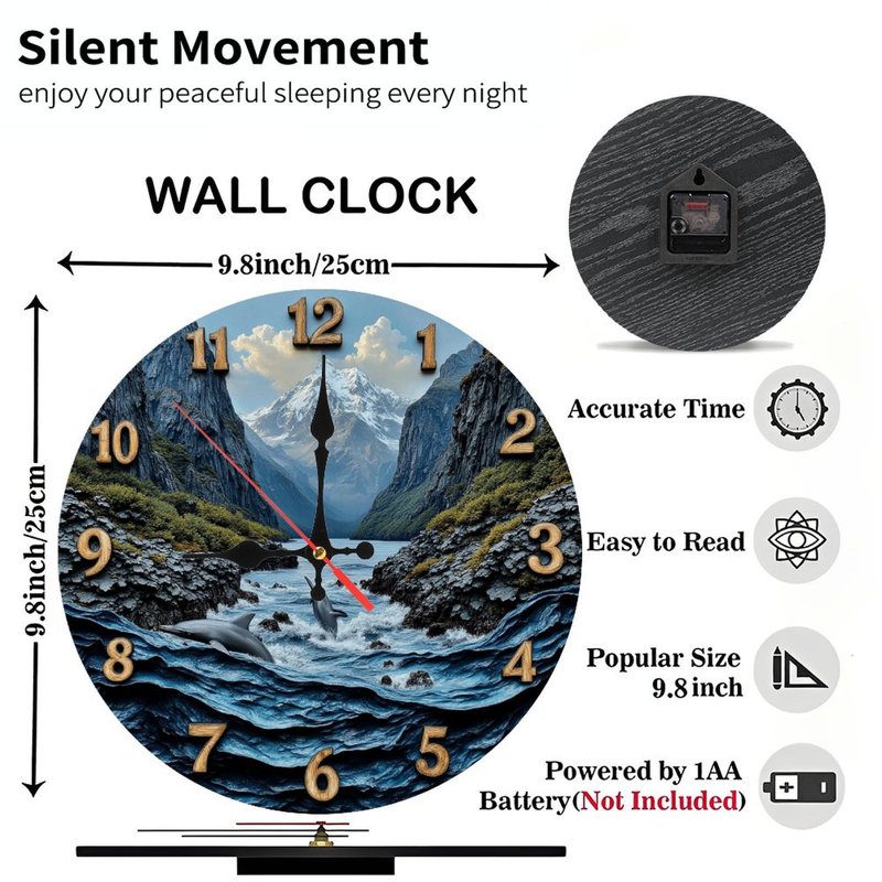 Horloge murale Mountain Ocean Dolphins