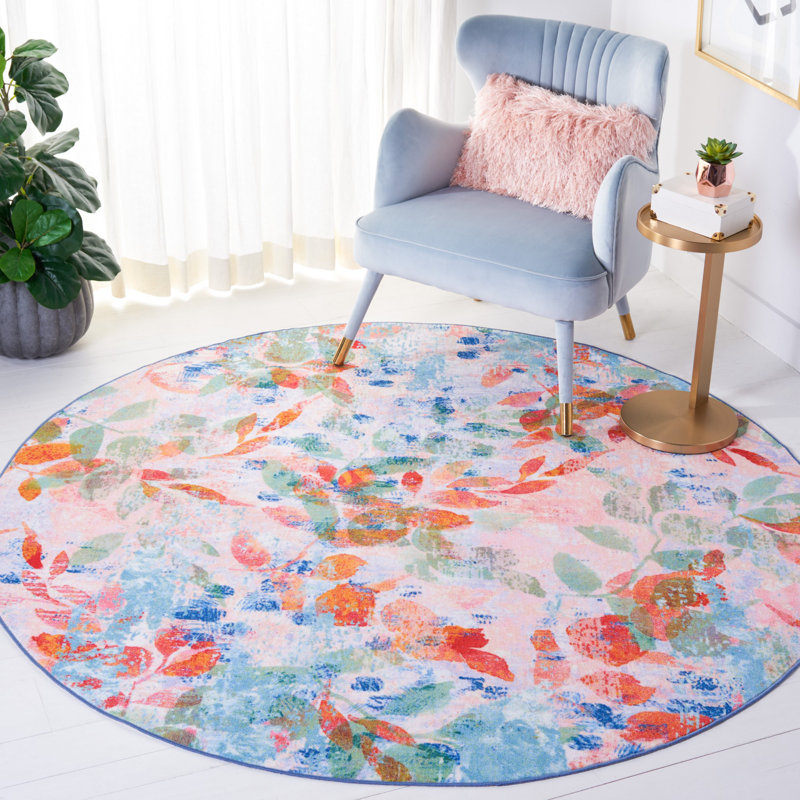 Nichalos Performance Machine Washable Floral Rug, Round 6'7"