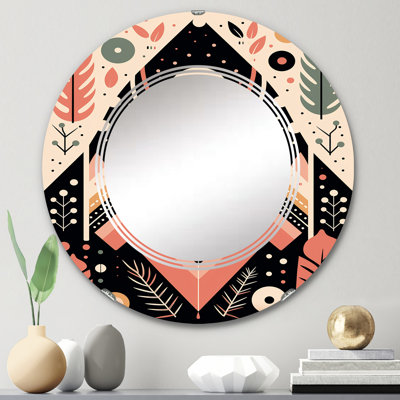 Bohème tribal géométrique rétro rose - miroir mural rond moderne