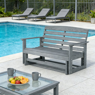 Patio Bench,Outdoor Glider Bench,Loveseat Patio Glider Bench - 49.5" x 28.8" x 34.3" - HDPE - Outdoor Chair - Gray