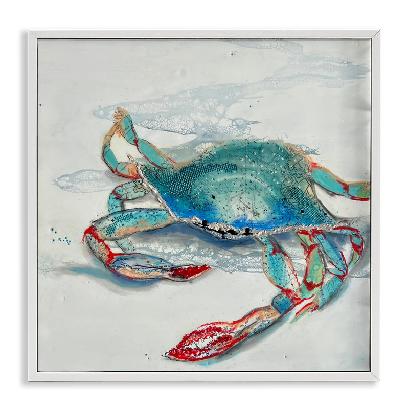 Crabe bleu avec motifs abstraits, estampe numérique, conception de Stacy Gresell, H 12 po x l 12 po