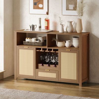 Bay Isle Homeβ’ Bar Cabinet With 2 Rattan Doors, Wine Racks And Drawers For Dining Room And Living Room by Bay Isle Home