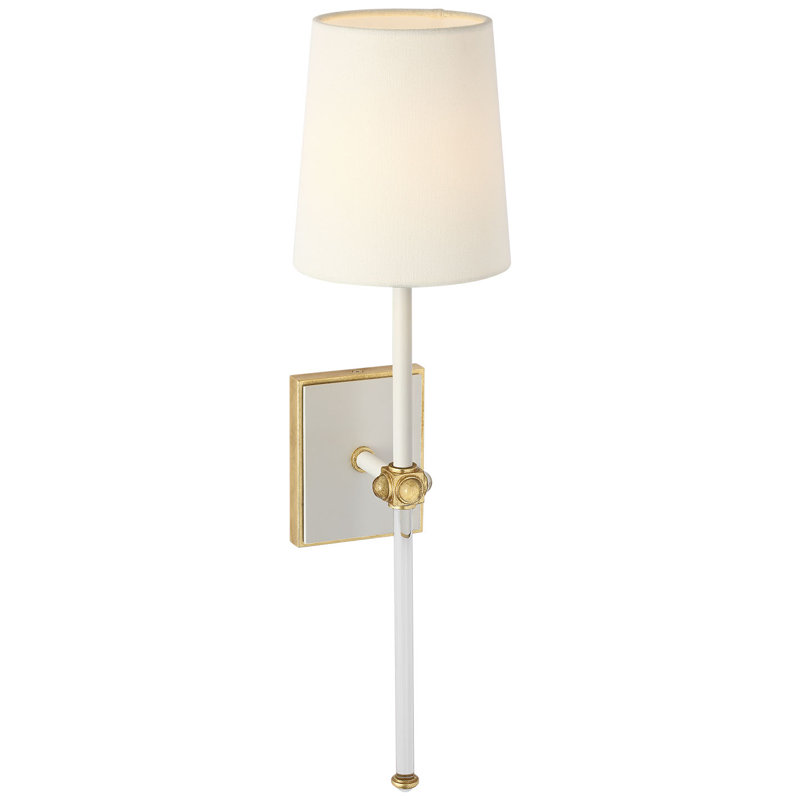 Julie Neill Lucia 21" Cordless Sconce with Linen Shade, Matte White/ Crystal