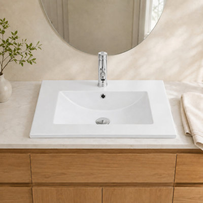 24-Inch White Ceramic Bathroom Sink, Fits 24-Inch Vanity,Pre-Drilled Faucet Hole,Modern Minimalist Design,Durable & Easy to Clean