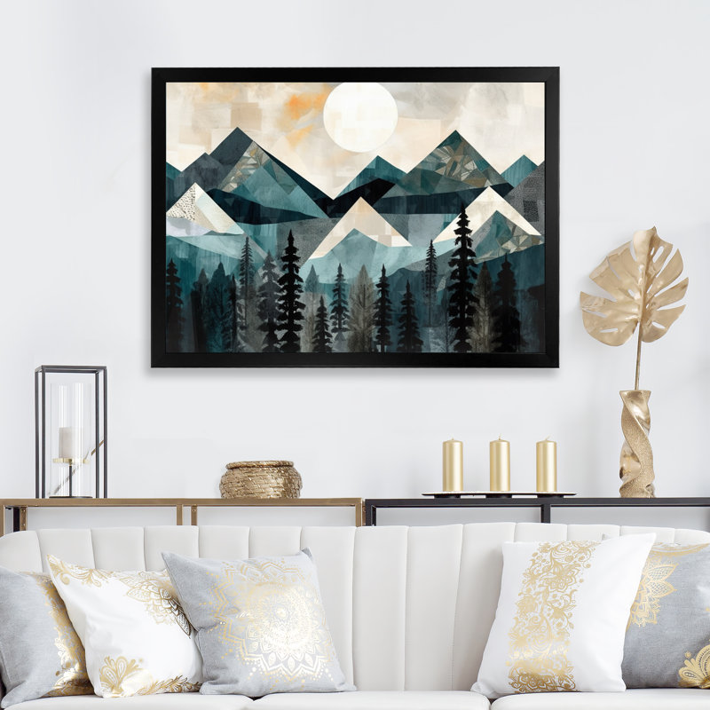 Minimalisme montagnes d'hiver V - impression, Cadre simple noir, H 12 po x l 20 po x P 1 po