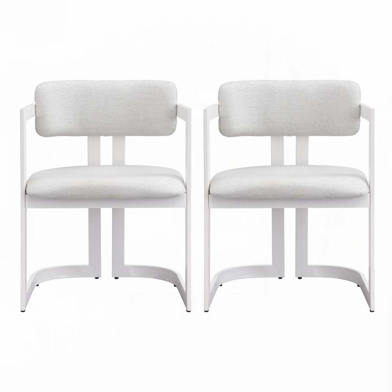 Chaises de salle à manger rembourrées, Blanc, Beige