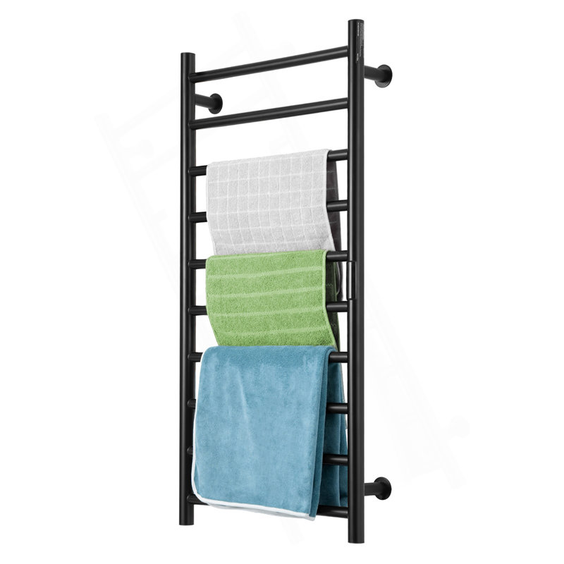 Porte-serviettes chauffant mural à 10 barres pour salle de bain noir