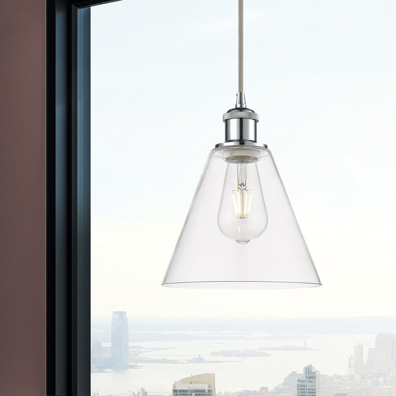 Luminaire suspendu conique à 1 lumière Halyn, H 11,75 po x l 8 po x P 8 po, Transparent, Chrome poli