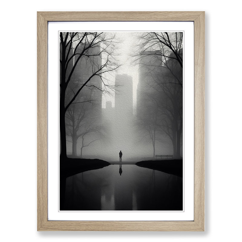 Central Park Minimalism No.2 - Single Picture Frame Print on Wood, Oak Framed, 64cm H x 46cm W x 2cm D