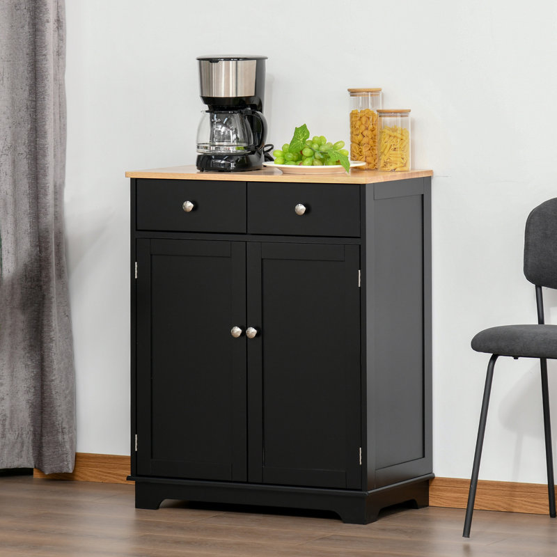 Armoire avec 2 tiroirs et tablettes réglables, Noir, noir, noir, noir