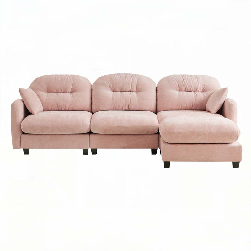 Canapé modulaire en chenille 3 places avec 2 coussins et repose-pieds, Rose