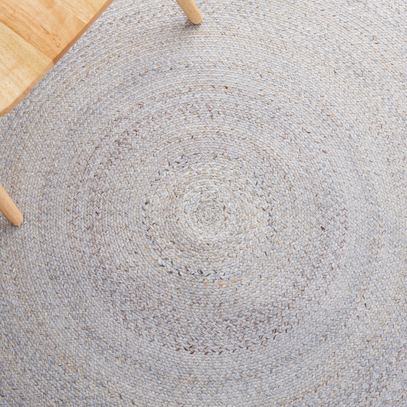 Tapis rond en polyester tissé à la main gris / jaune Kranti, Rond 3 pi