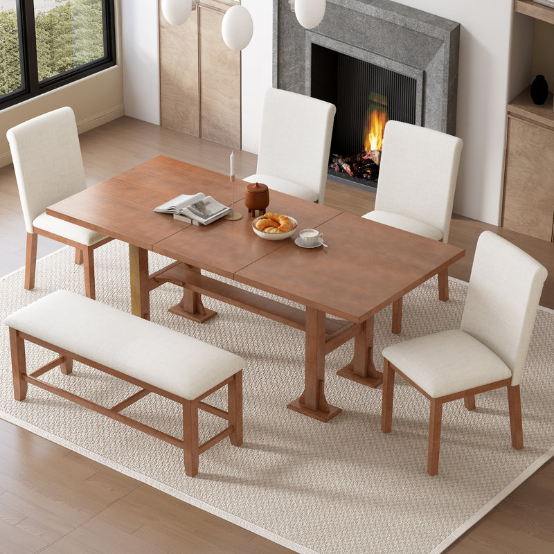 Ensemble de salle à manger extensible Farmhouse avec rallonge amovible, chaises rembourrées et banc pour une utilisation polyvalente dans la salle à manger