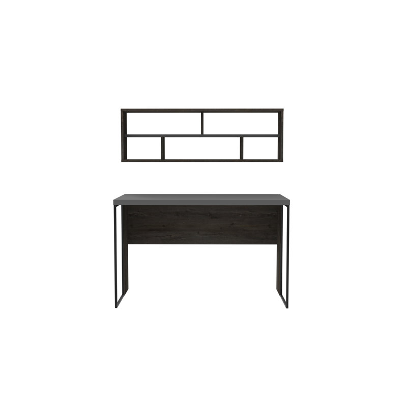 Traudel Writing Desk With Wall Shelf, Dark Coffee/Anthracite