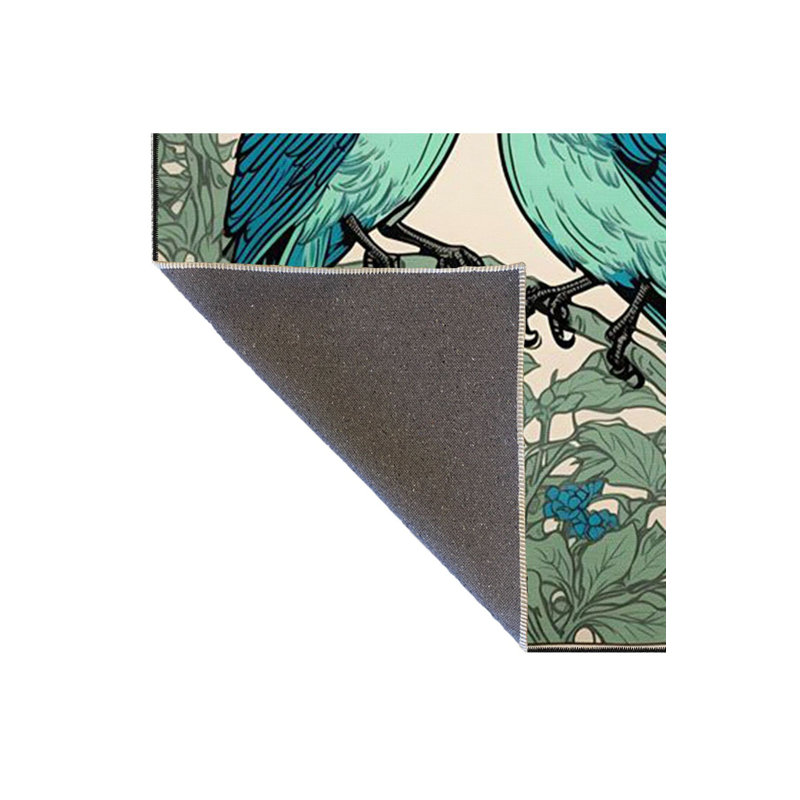 Tapis décoratif bleu à motif d'oiseaux lavables à la machine, Sous-tapis carré 4 pi 11 po inclus