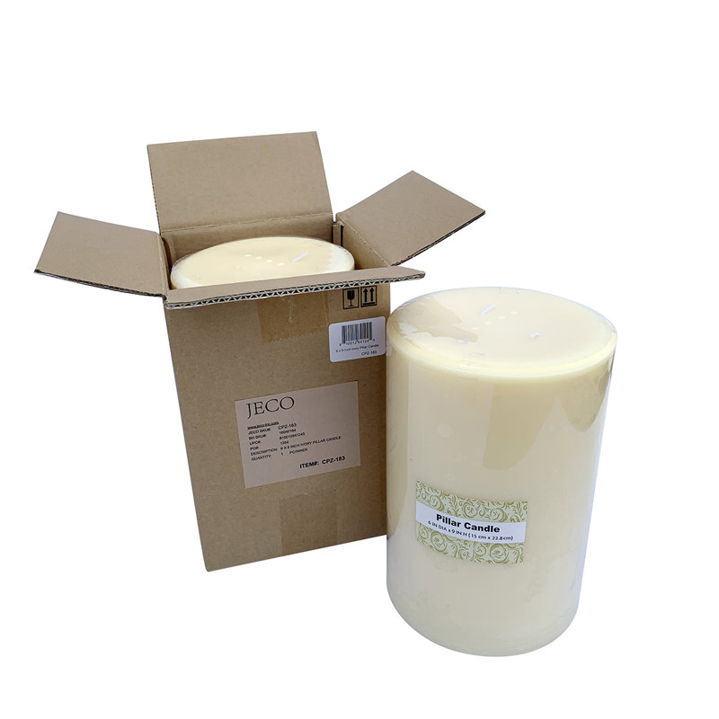 Bougie cylindrique sans parfum, Ivoire, 1, H 9 po x l 6 po x P 6 po