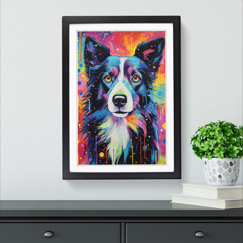 Border Collie Tachisme - Framed Print, Black Framed, 46cm H x 34cm W x 2cm D