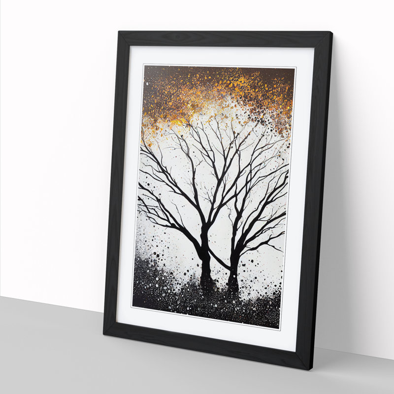 Donica Oak Tree Paint Splatter Vol.2 - Picture Frame Print, Black, 64cm H x 46cm W