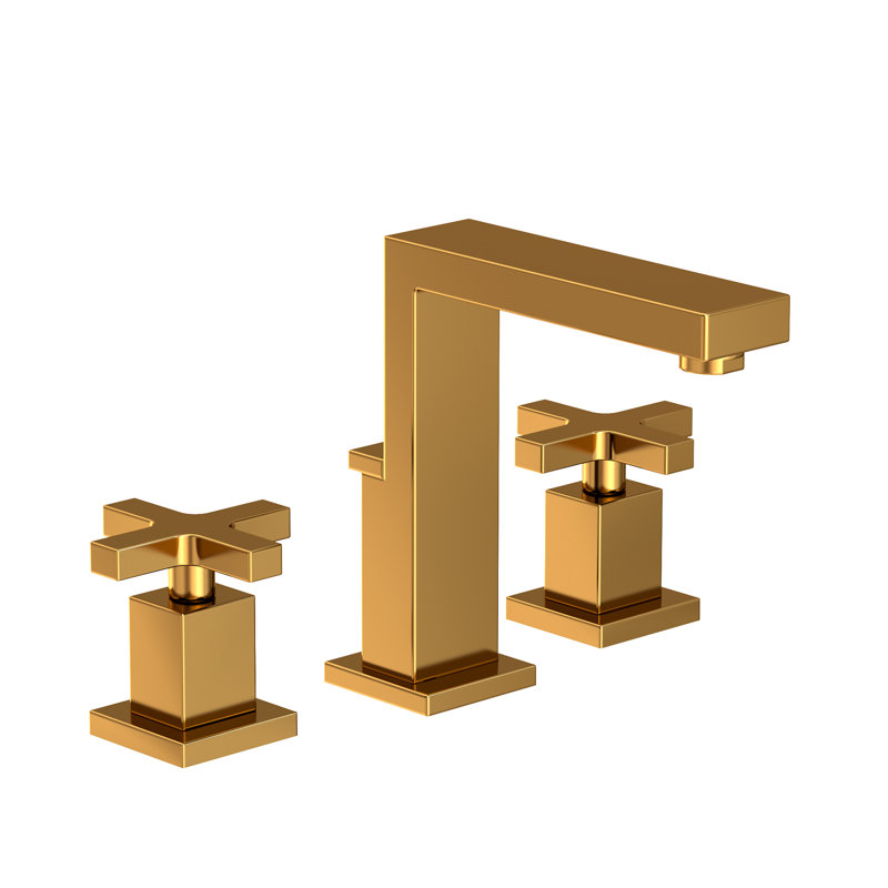 Skylar Widespread Bathroom Faucet with Drain Assembly, Aged Brass, Cross Handle