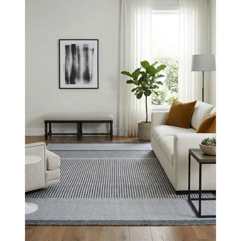 Meraki 01 Handmade Cotton and Wool Area Rug, Rectangle 9' x 12'