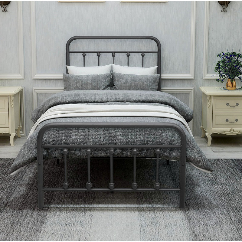Bunel Metal Platform Bed Frame with Headboard No Box Spring Needed Twin