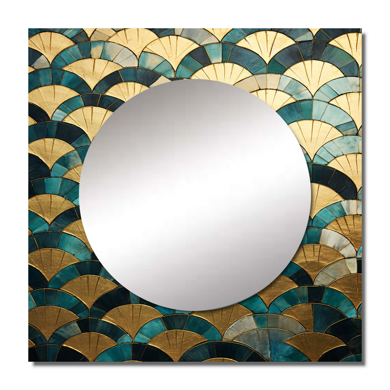 Ayrika - Emerald And Golden Arches IV Abstract Shapes Square Mirror Wall Art For Bathroom, 36" x 36"