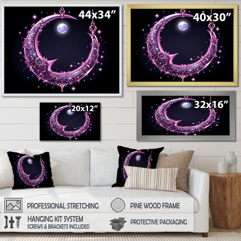 Art mural mural «Lune mauve», Cadre flottant noir, H 24 po x l 32 po x P 1 po