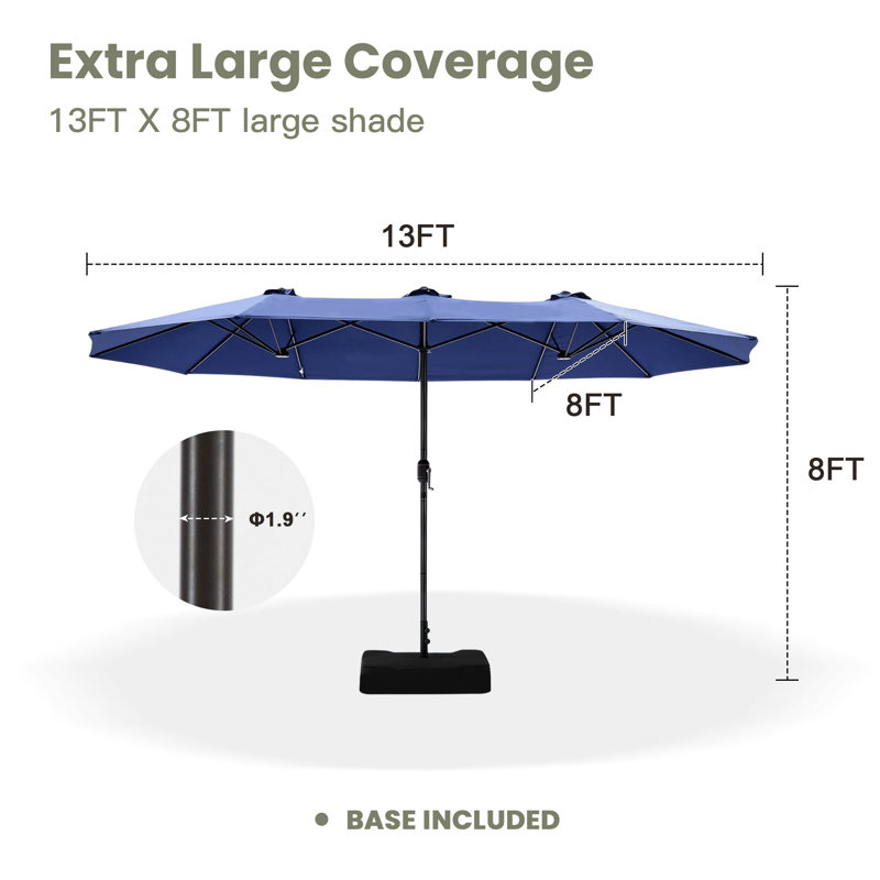 Parasol de marché rectangulaire avec base, Marine