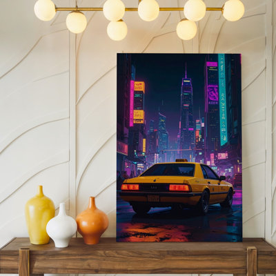 "A Cyberpunk City Street At Night" dominée par des lumières au néon et des gratte-ciel imposants, qualité supérieure prête à accrocher moderne
