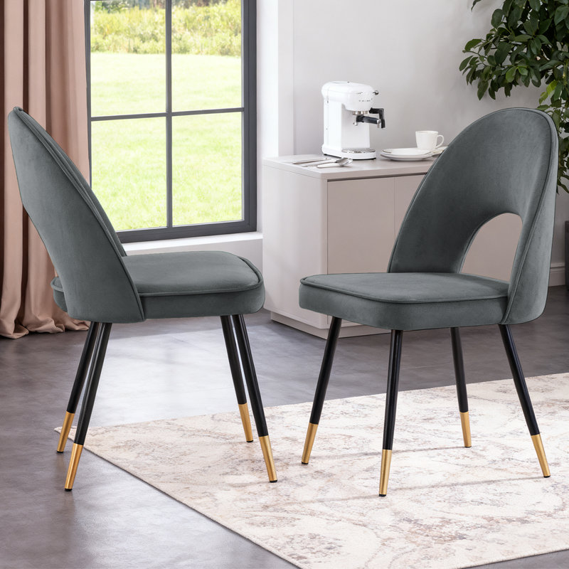 Lemelle Velvet Upholstered Dining Chairs, Grey