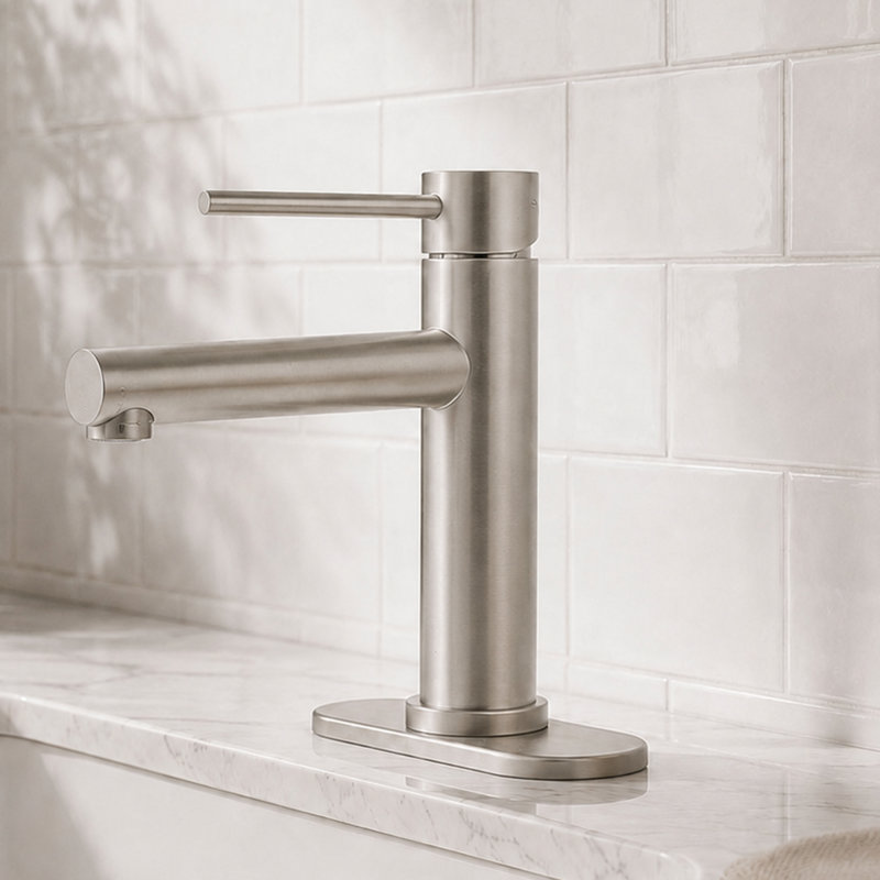 Robinet de lavabo de salle de bain à un trou, poignée simple avec drain Noir, Nickel brossé