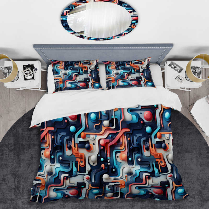 Ensemble de housse de couette en microfibre bleu et orange, Housse de couette pour très grand lit et 2 très