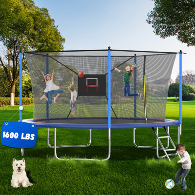 14FT Tranpoline for Kids with Safety Enclosure Net Recreational Tranpoline for Adults ASTM Approval Backyard Outdoor Tranpoline with Basketball Hoop