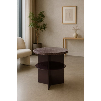 Table d'appoint ronde avec plateau en pierre