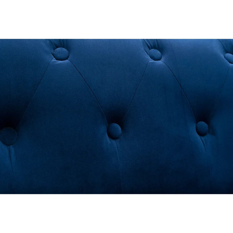 Canapé Chesterfield en velours à accoudoirs roulés 71,5 po Crimins, Bleu velours