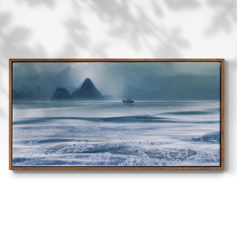 Distant Shores - Toile tendue avec châssis encadré - Prêt à être accroché, H 25 po x l 49 po, Noyer