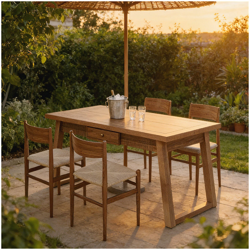 Rectangular Dining Table with Drawer & Solid Wood Legs (Just 1pcs Dining Table)
