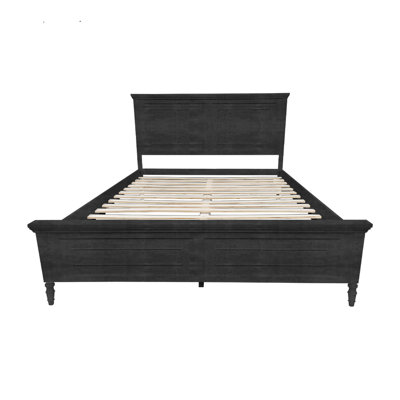 Mid-Century Modern Solid Wood Panel Bed With Headboard