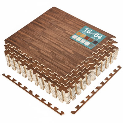Dalles de sol emboîtables Sorbus 16, 64 pi² (6 m²), imitation bois, en mousse – pour la maison, la salle de jeux, le sous-sol, les salons professionnels et les planchers en bois foncé.