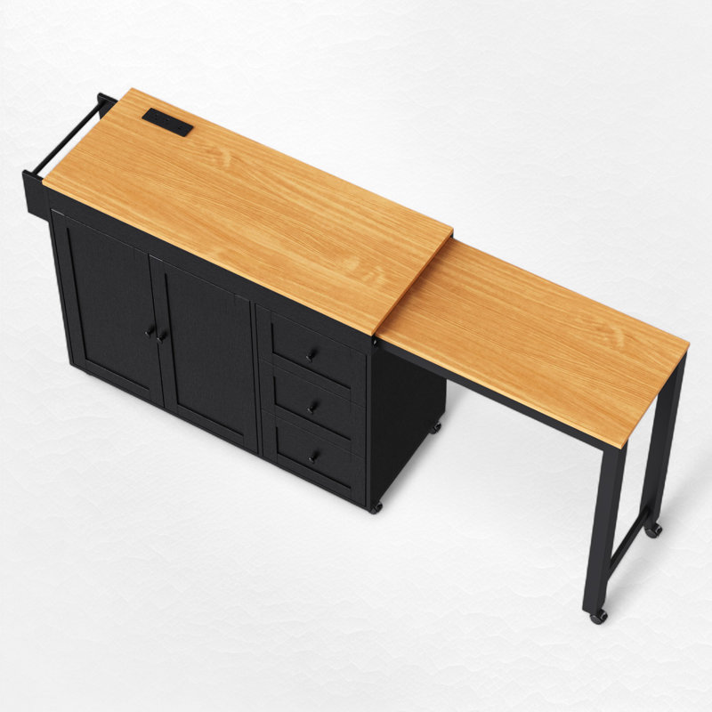 Îlot de cuisine de 48,8 po de largeur avec comptoir extensible, Noir