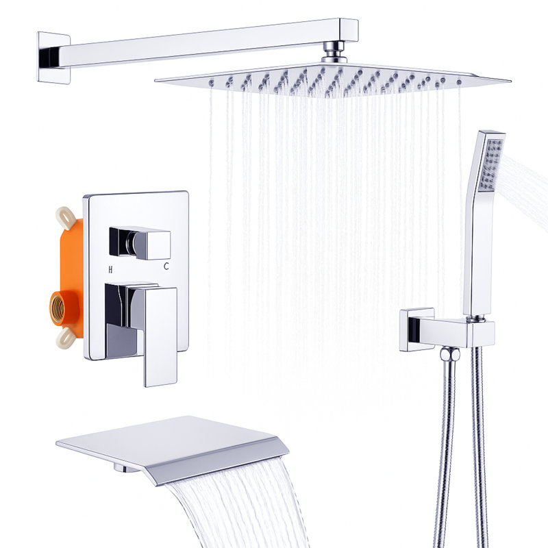 Premium Chrome Shower Faucets & Systems, Metal Construction With Modern Waterfall Design For Home