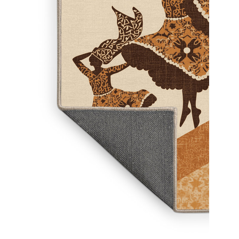 Tapis moelleux moelleux d'inspiration mondiale Tenafly Carnival Dancers en beige - reliure beige, 7 x 10