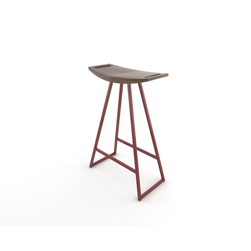 Robert Counter Stool with Metal Frame, Walnut, Counter Stool (24" Seat Height), Blood Red