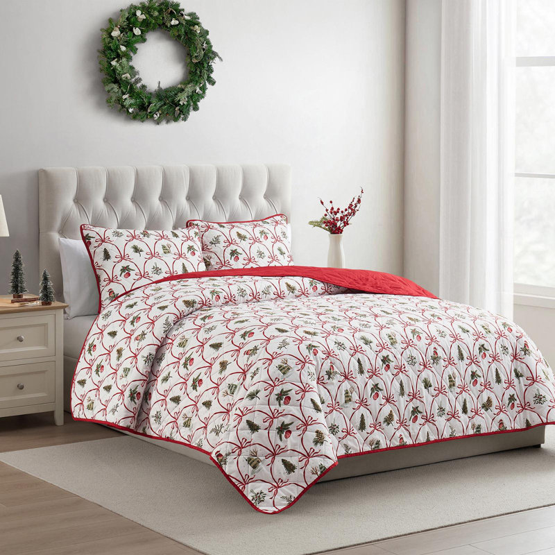 VCNY Home Multi Christmas Bow Microfiber Quilt Set, Twin, Twin Quilt + 1 Standard Sham