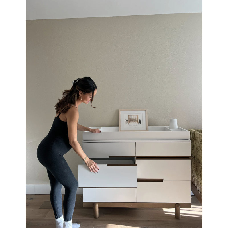 Bliss 6-Drawer Nursery Dresser, White/Walnut