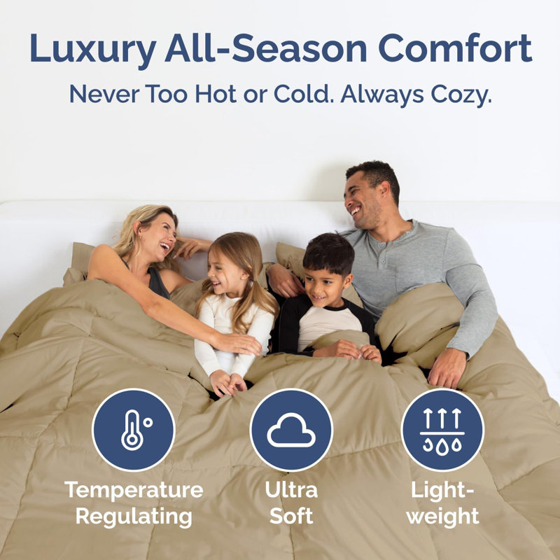 Goose Down Alternative Comforter – All Season, Warm & Lightweight, Ultra Soft Fluffy Duvet Insert, Queen, Beige